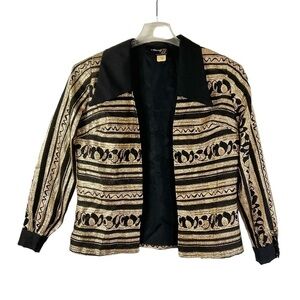 Vintage 70’s Gold Disco Jacket Shirt L Black Big Lapels,‎ Baroque, lamé